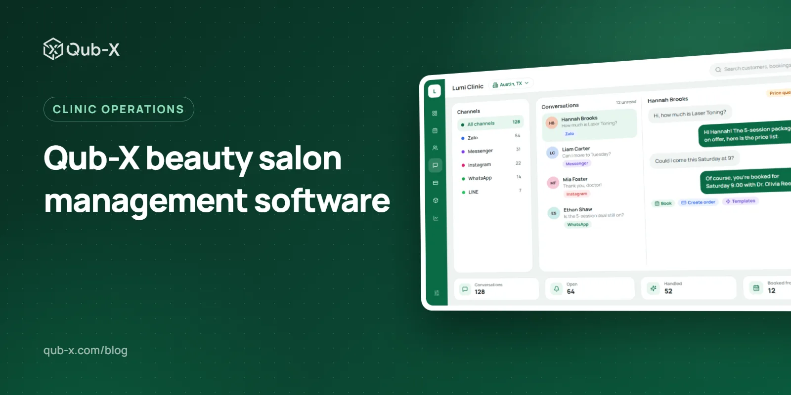 Cover image for “Qub-X beauty salon management software”, with a Qub-X software screen