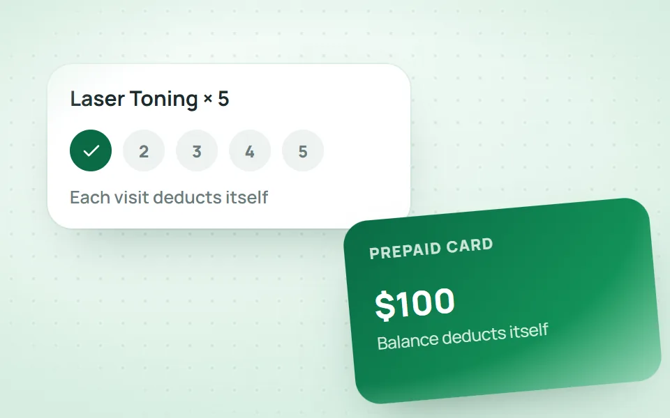 A treatment package that deducts each session and a prepaid card that deducts its balance in Qub-X
