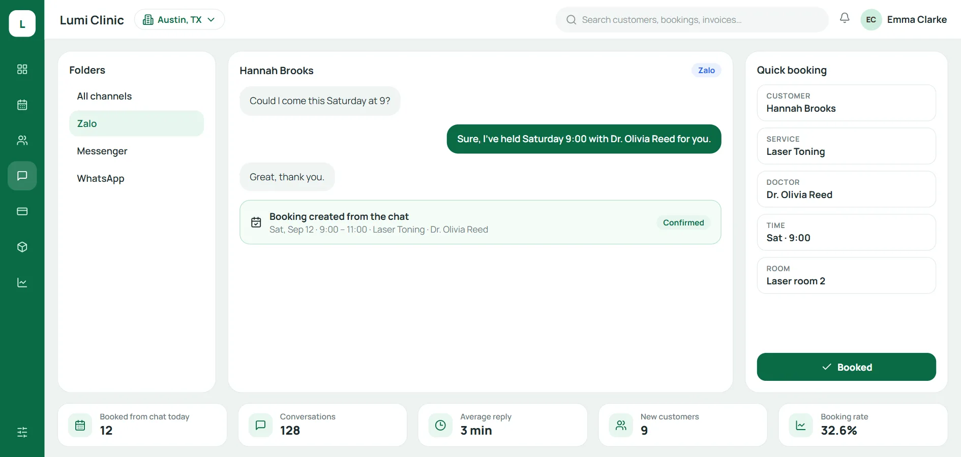 Appointments and client messages in Qub-X clinic management software