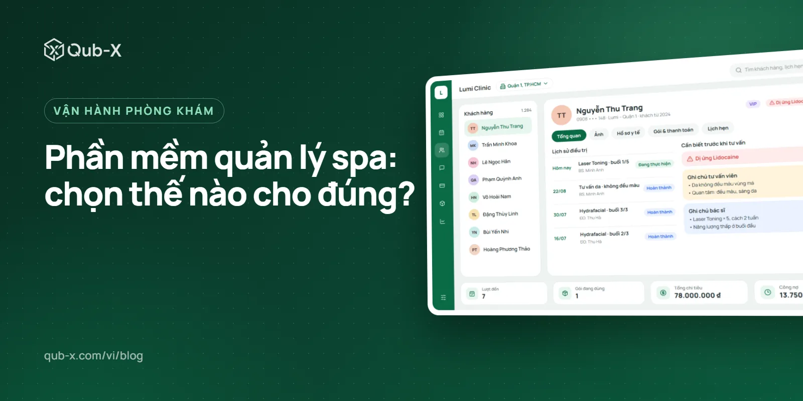Cover image for “Spa management software: how to choose one for your whole workflow”, with a Qub-X software screen